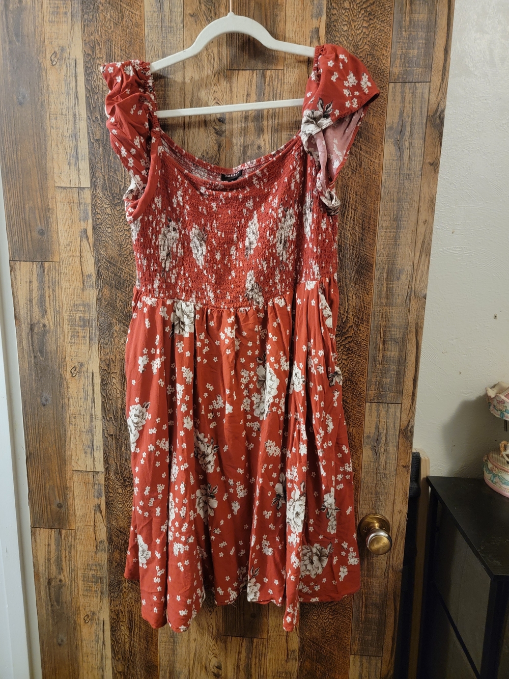 torrid Rust Floral Midi Dress with Smocked Bodice